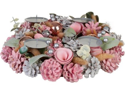 Veniec MagicHome Vianoce, prírodný, ružový, adventný, 30x8 cm