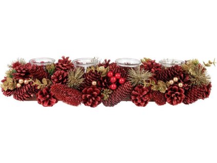 Ikebana MagicHome Vianoce, prírodná, červená, adventná, 50x16x9 cm