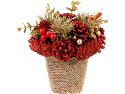 Ikebana MagicHome Vianoce, prírodná, červená, 17x17 cm