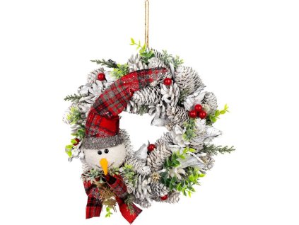 Veniec MagicHome Vianoce, prírodný, biely, so snehuliakom, 31x8 cm