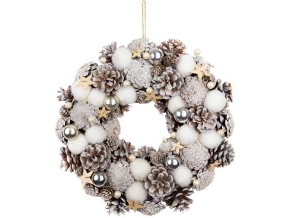 Veniec MagicHome Vianoce, prírodný, biely, závesný, s hviezdičkami, 35x9 cm