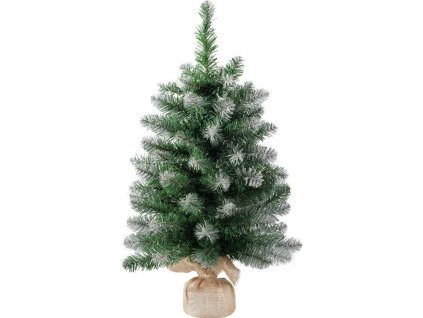 Stromček MagicHome Vianoce Belo, jedľa v jute, zasnežené konce, extra hustý, 60 cm