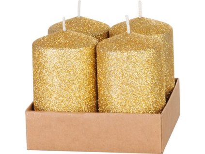Sviečka MagicHome Vianoce, 4,8x8 cm, valcová, bal. 4 ks, zlatá, s glitrami, adventná