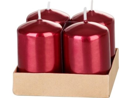 Sviečka MagicHome Vianoce, 4x6 cm, valcová, bal. 4 ks, červená, metalický efekt, adventná