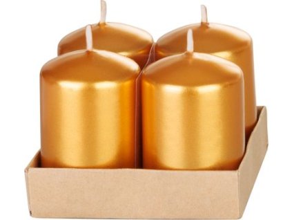 Sviečka MagicHome Vianoce, 4x6 cm, valcová, bal. 4 ks, zlatá, metalický efekt, adventná