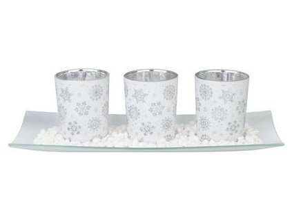 Svietnik MagicHome Vianoce, na podnose, na čajové sviečky, biely, 26x12x7 cm