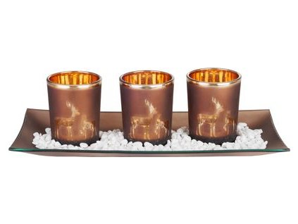 Svietnik MagicHome Vianoce, na podnose, na čajové sviečky, medený, 26x12x7 cm