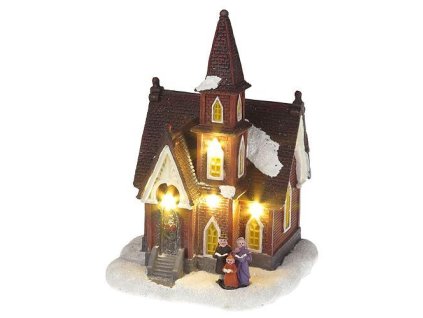 Dekorácia MagicHome Vianoce, Kostol, 4 LED teplá biela, 3xAA, interiér, 12,50x12,30x18 cm
