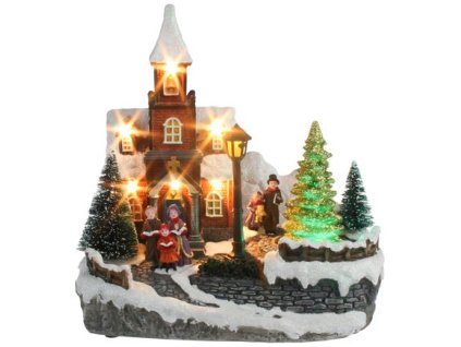 Dekorácia MagicHome Vianoce, Kostol, 8 LED meniaca farby, s melódiami, 3xAA, interiér, 21x14,50x20,80 cm