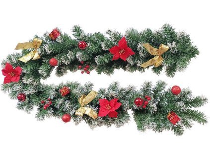 Girlanda MagicHome Vianoce, ozdobená, červená, 180 cm