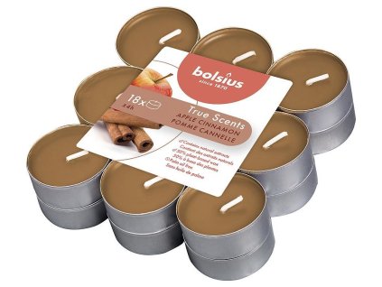 Sviečky Bolsius Tealight True Scents, čajové, vonné, škorica/jablko, bal. 18 ks