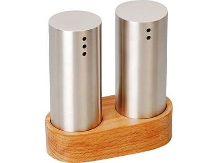 Sada solnička a korenička MagicHome, drevený stojan, nerez