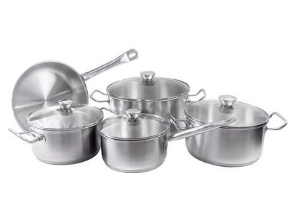 Sada riadu MagicHome Chloe, panvica 24 cm, 3x kastról (3l, 4l a 6,6 l), rajnica 2l, so sklenenými pokrievkami, nerez, 9 dielna