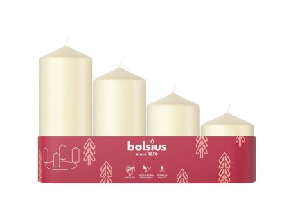 Sviečky Bolsius Pillar Advent, Vianoce, krémové, 60/80/100/120x48 mm, bal. 4 ks