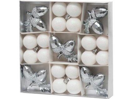 Gule MagicHome Vianoce, sada, 21 ks, biele-strieborné, mix, na vianočný stromček