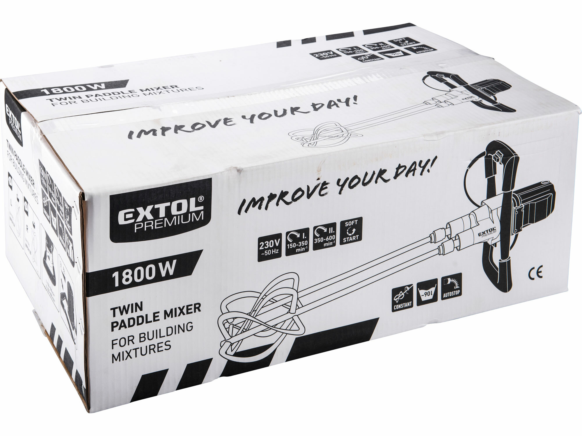 EXTOL PREMIUM 8890610 Miešadlo stavebné dvojmetlové, príkon 1800W, 2 rýchlosti, max. 90l
