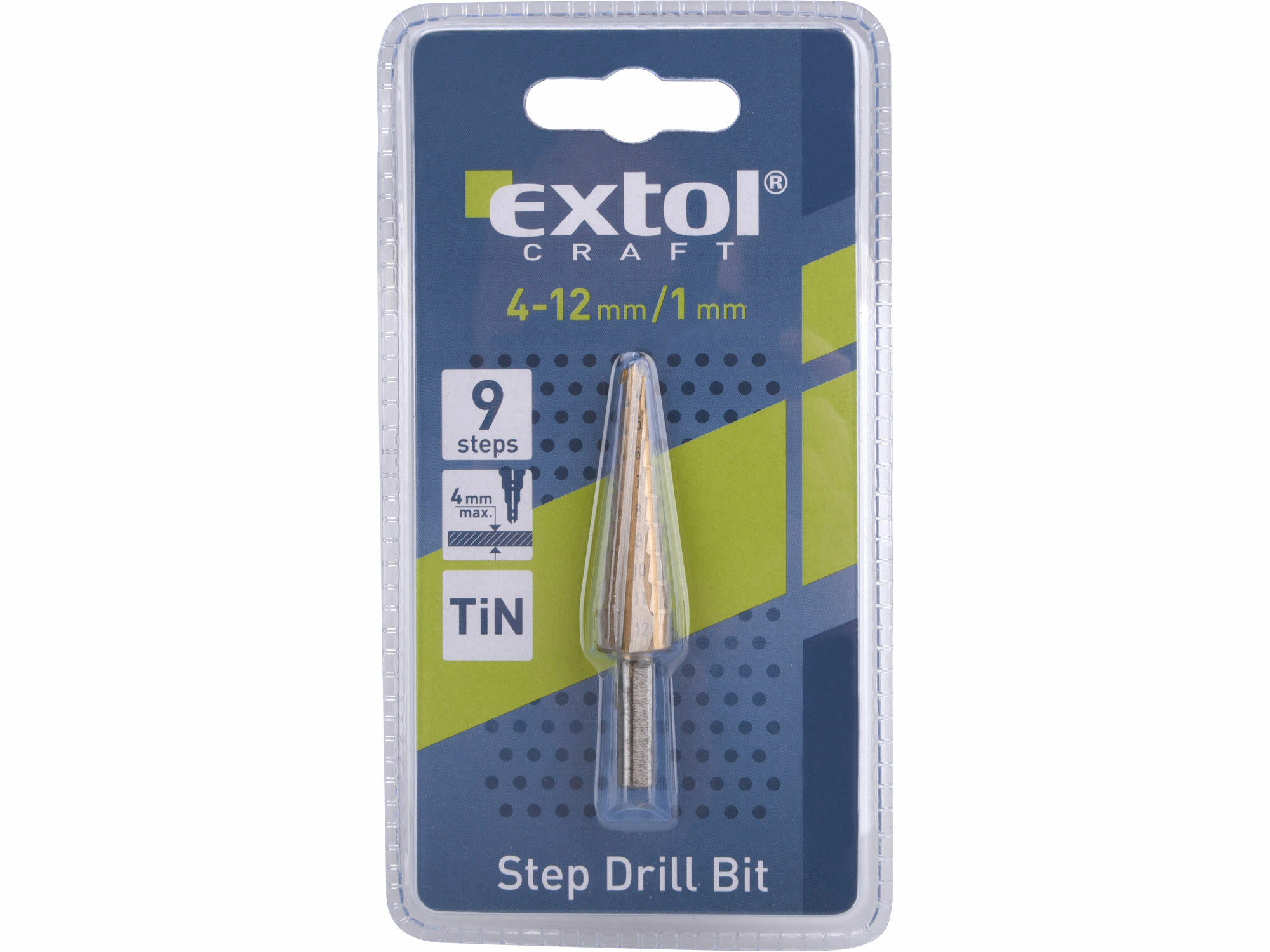 EXTOL CRAFT 20051 Vrták stupňovitý TiN, ø4-12mm, stupňovanie 1mm, 9 otvorov