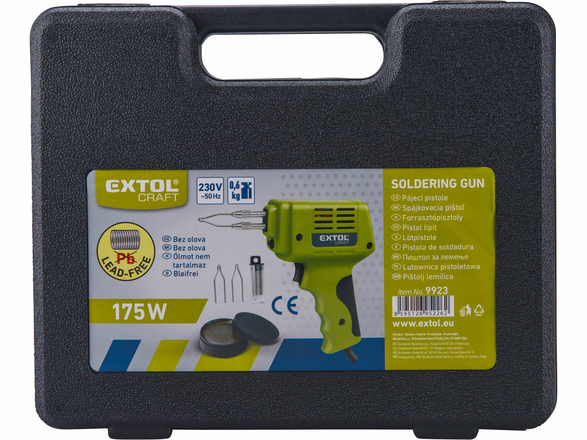 EXTOL CRAFT 9923 Pištoľ spájkovacia, príkon 175W, s kufrom