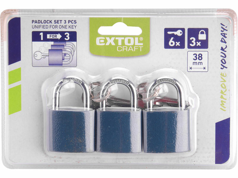 EXTOL CRAFT 93101 Zámky visacie, sada 3ks na spoločný kľúč, 6 kľúčov