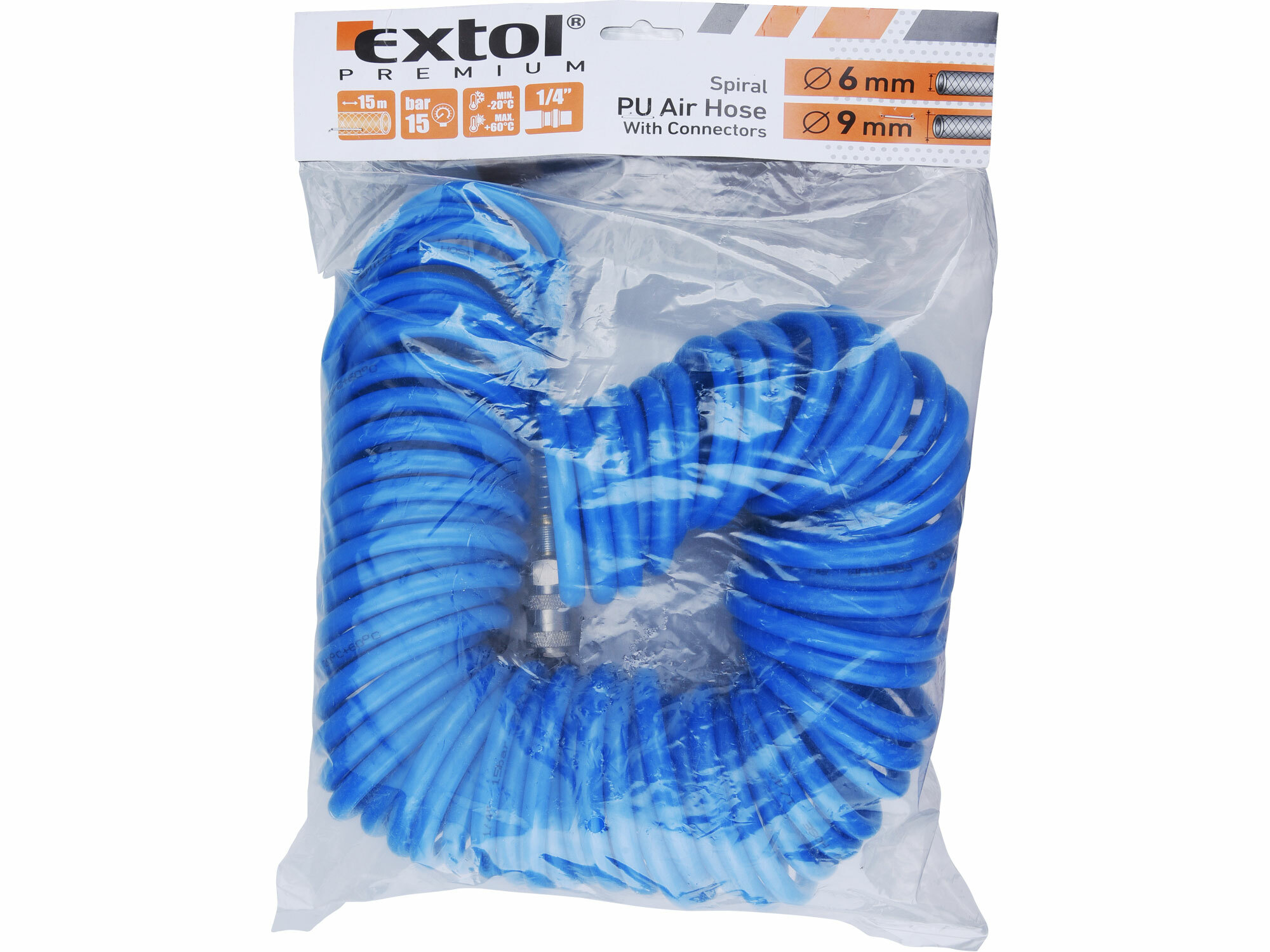EXTOL PREMIUM 8865133 Hadica vzduchová špirálová, 1/4", vn.pr. 6mm, 15m, polyuretánová