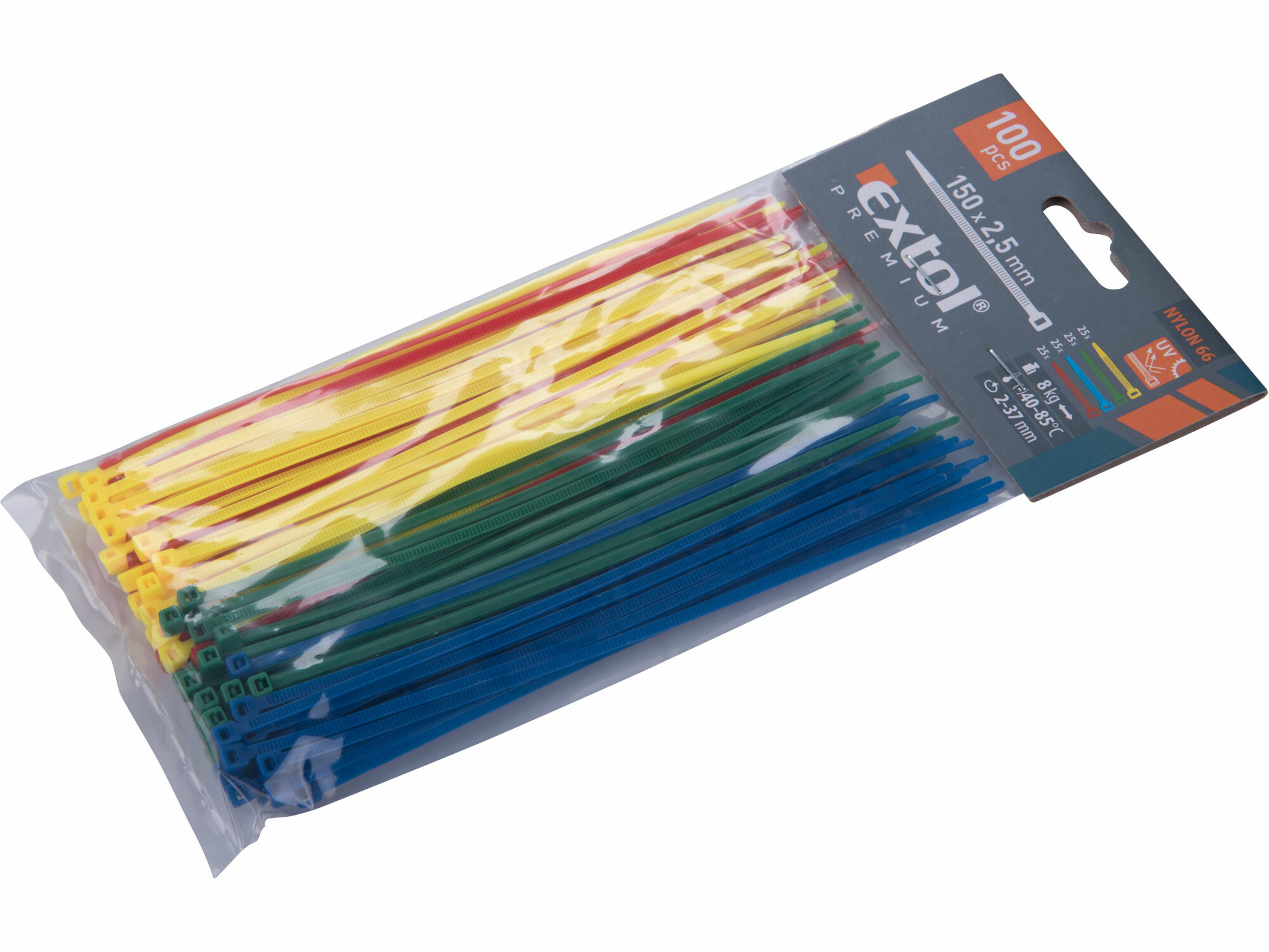 EXTOL PREMIUM 8856194 Pásky sťahovacie farebné 2,5x150mm, 100ks, Ø35mm, 8kg