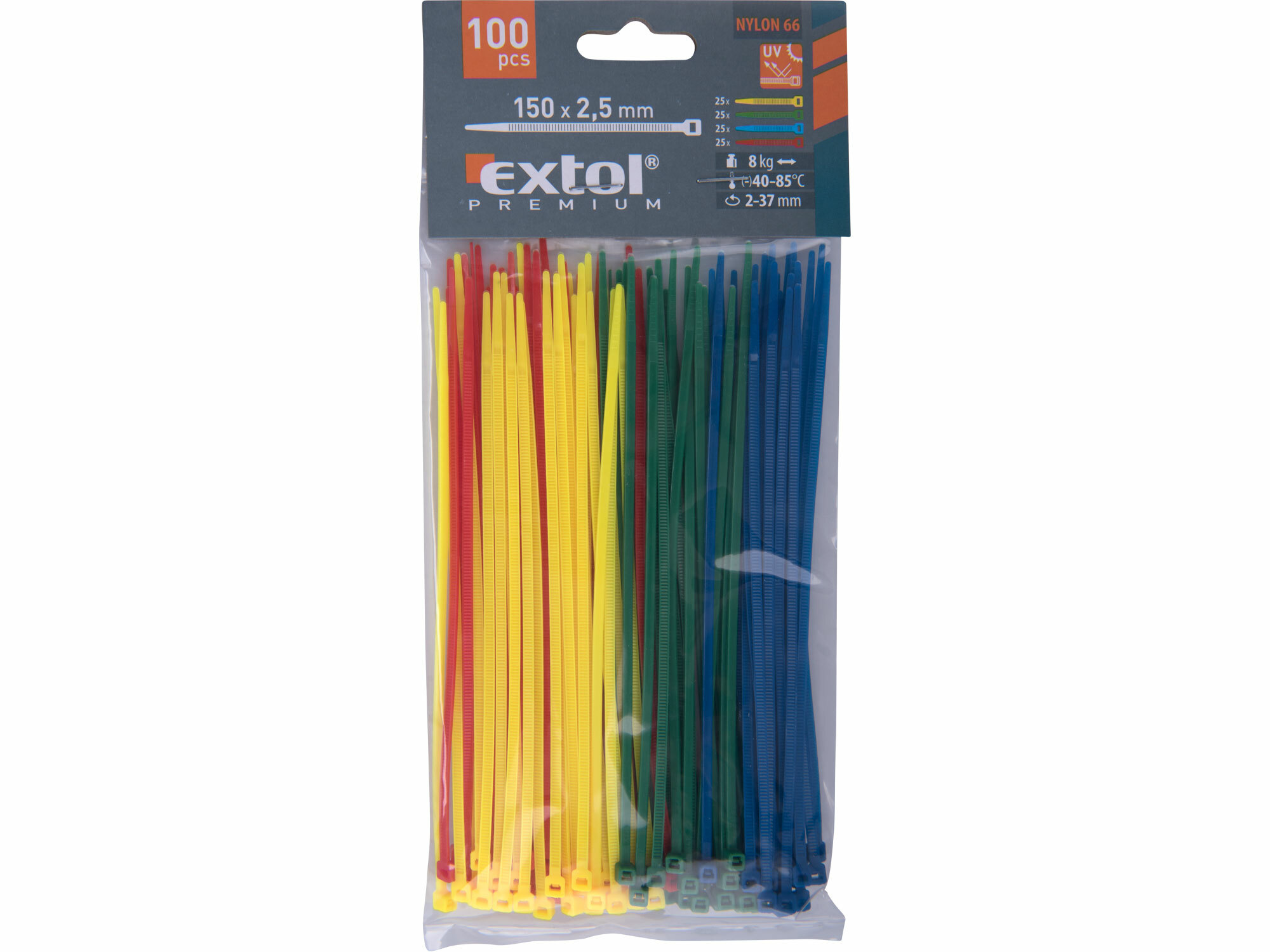 EXTOL PREMIUM 8856194 Pásky sťahovacie farebné 2,5x150mm, 100ks, Ø35mm, 8kg