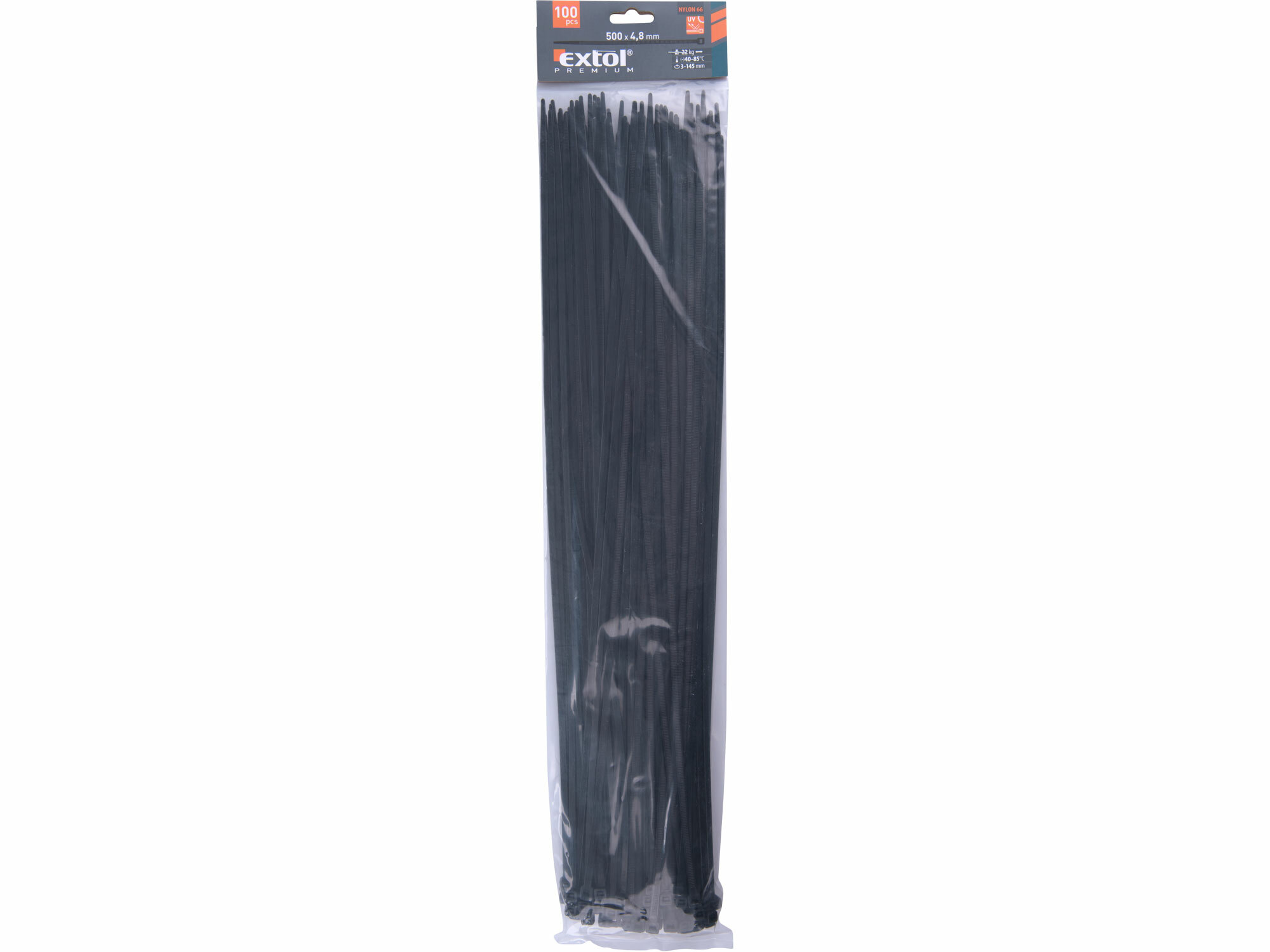 EXTOL PREMIUM 8856168 Pásky sťahovacie čierne, 4,8x500mm, 100ks, Ø150mm, 22kg