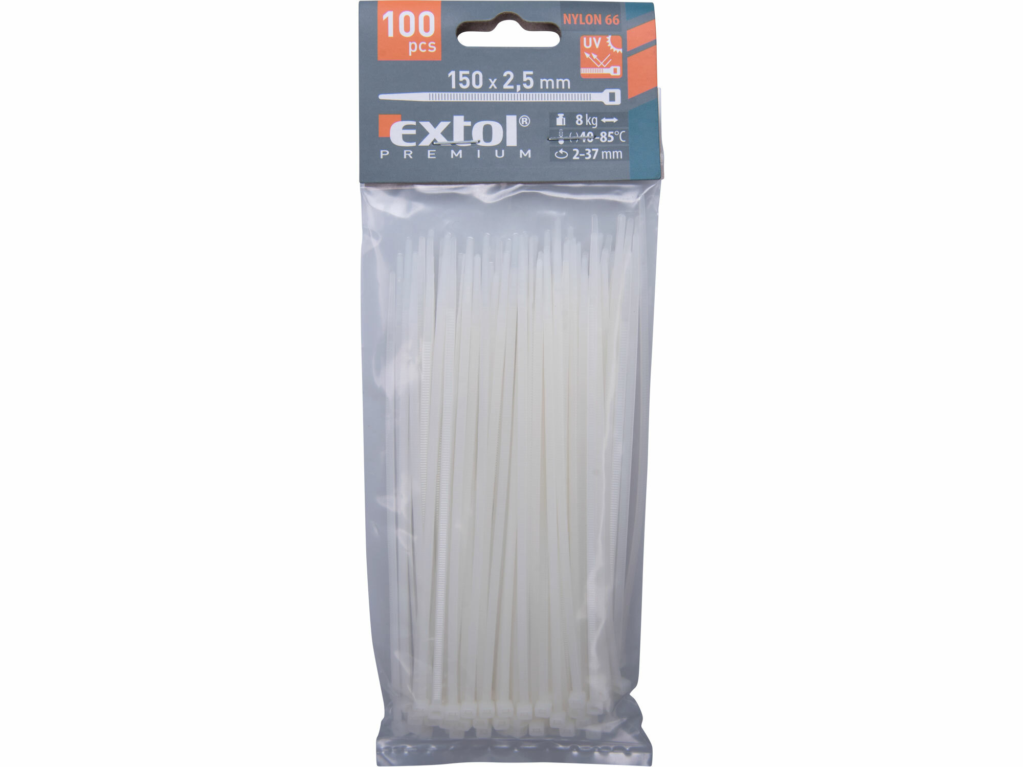EXTOL PREMIUM 8856104 Pásky sťahovacie biele, 2,5x150mm, 100ks, Ø35mm, 8kg