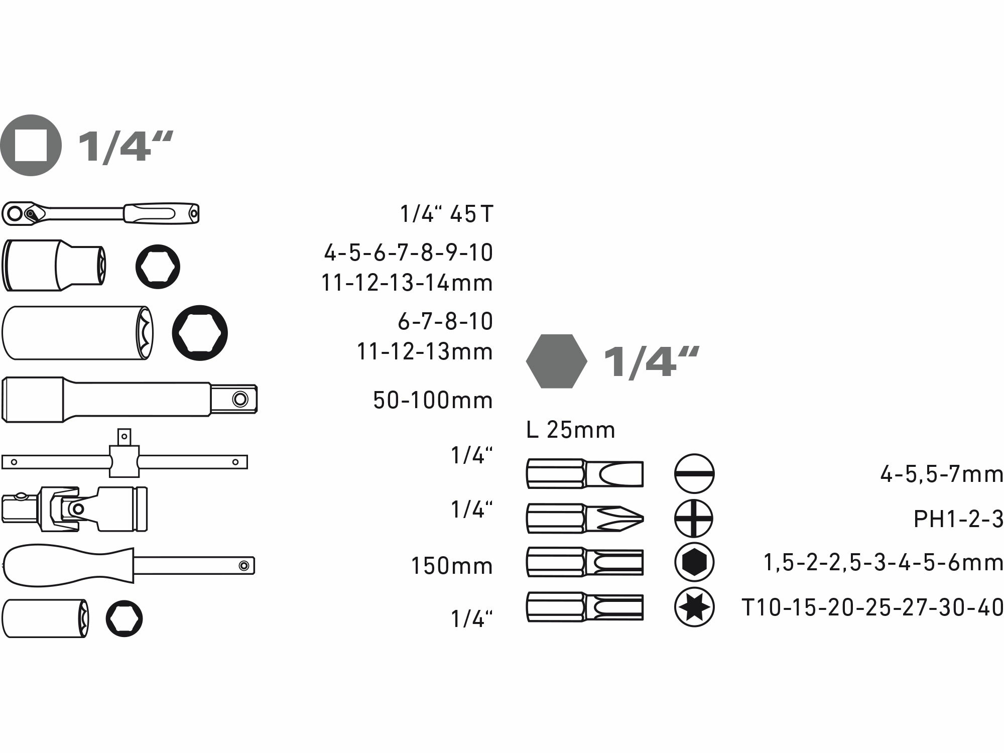 EXTOL PREMIUM 8818360 Sada nástrčných a zástrčných kľúčov, 1/4", 45ks