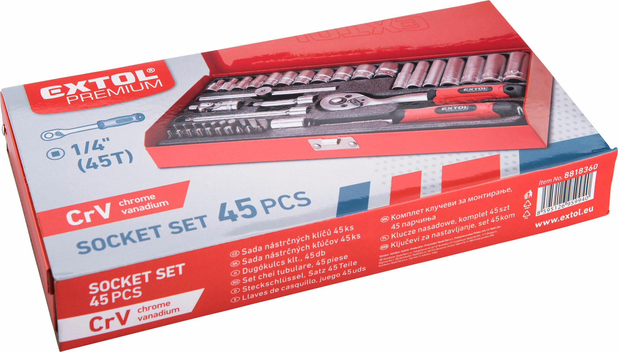 EXTOL PREMIUM 8818360 Sada nástrčných a zástrčných kľúčov, 1/4", 45ks