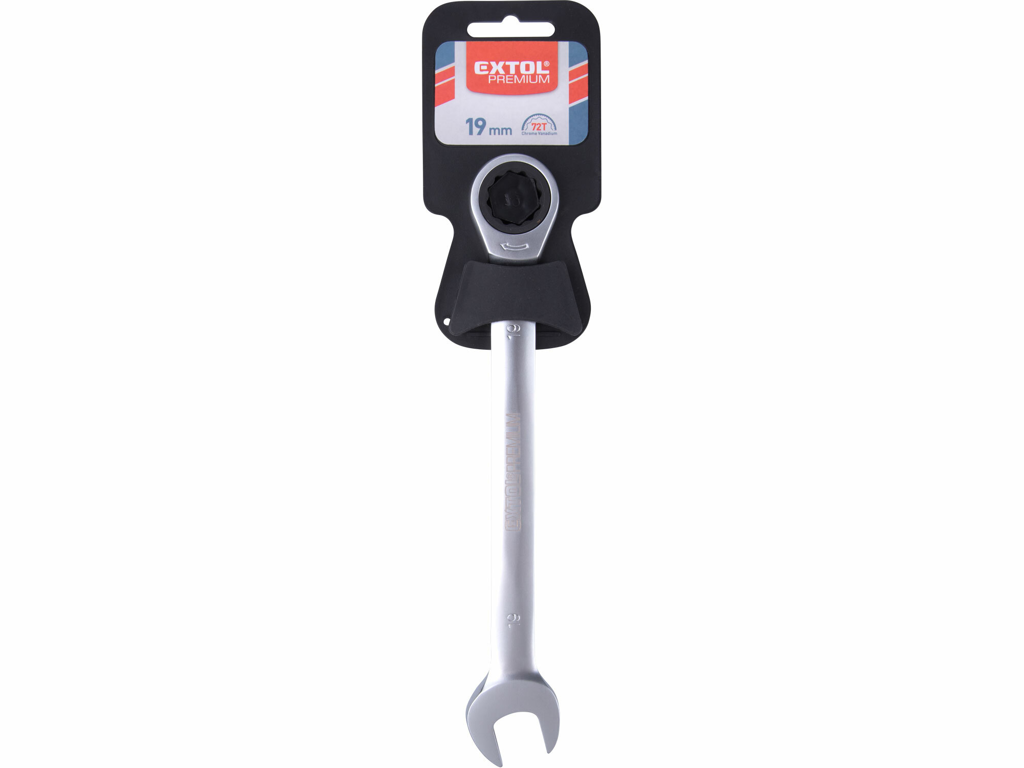 EXTOL PREMIUM 8816119 Kľúč očko-vidlicový, račňový, 72 zubov, 19mm