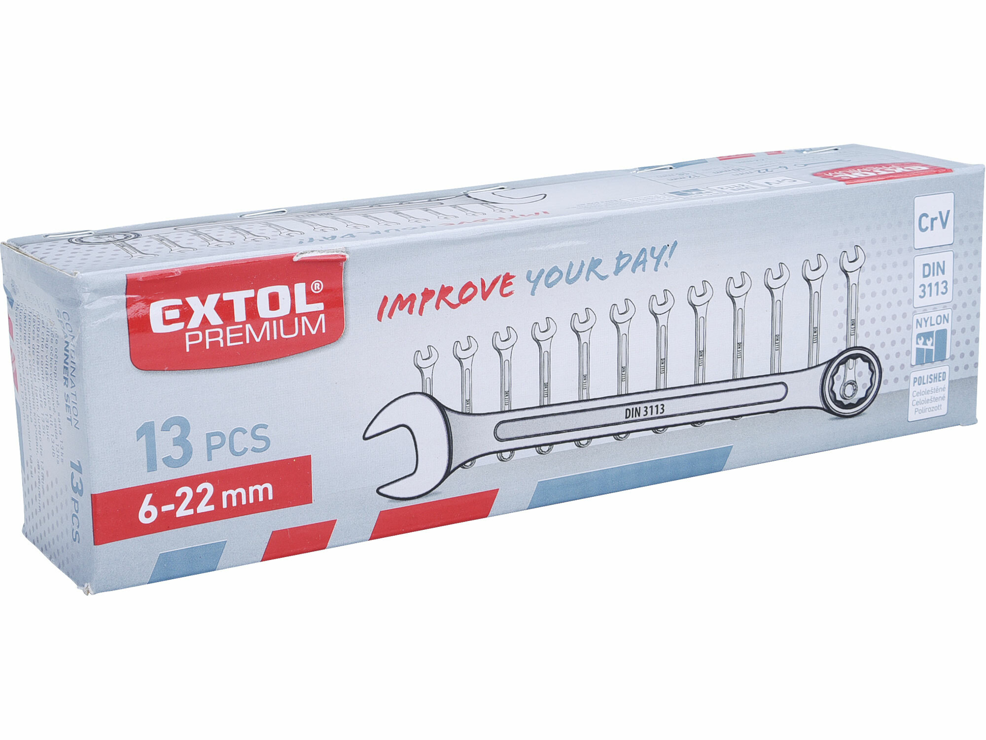 EXTOL PREMIUM 6733 Kľúče očko-vidlicové 6-22mm, sada 13ks, celoleštené