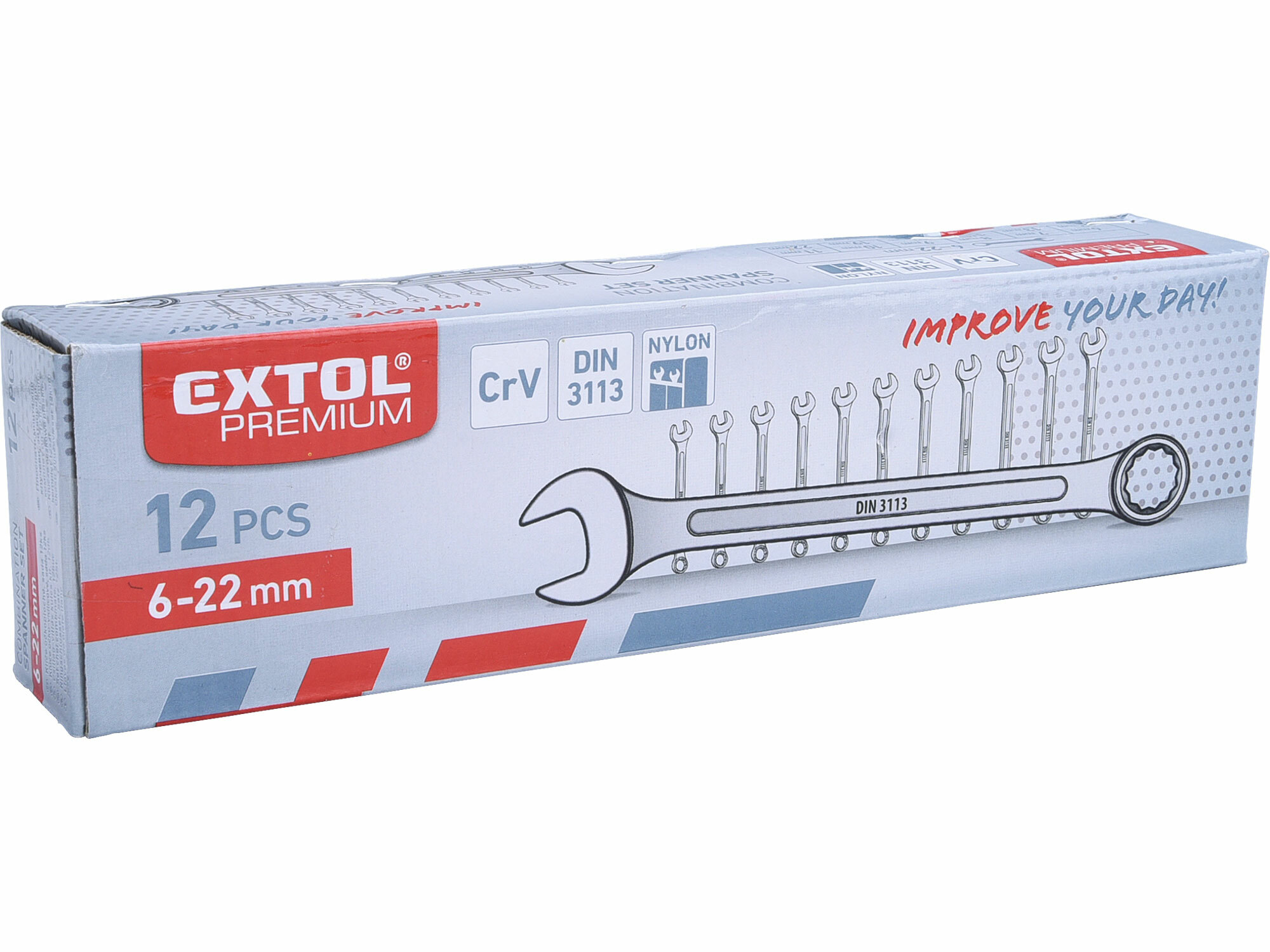 EXTOL PREMIUM 6333 Kľúče očko-vidlicové, 12-dielna sada, 6-22mm