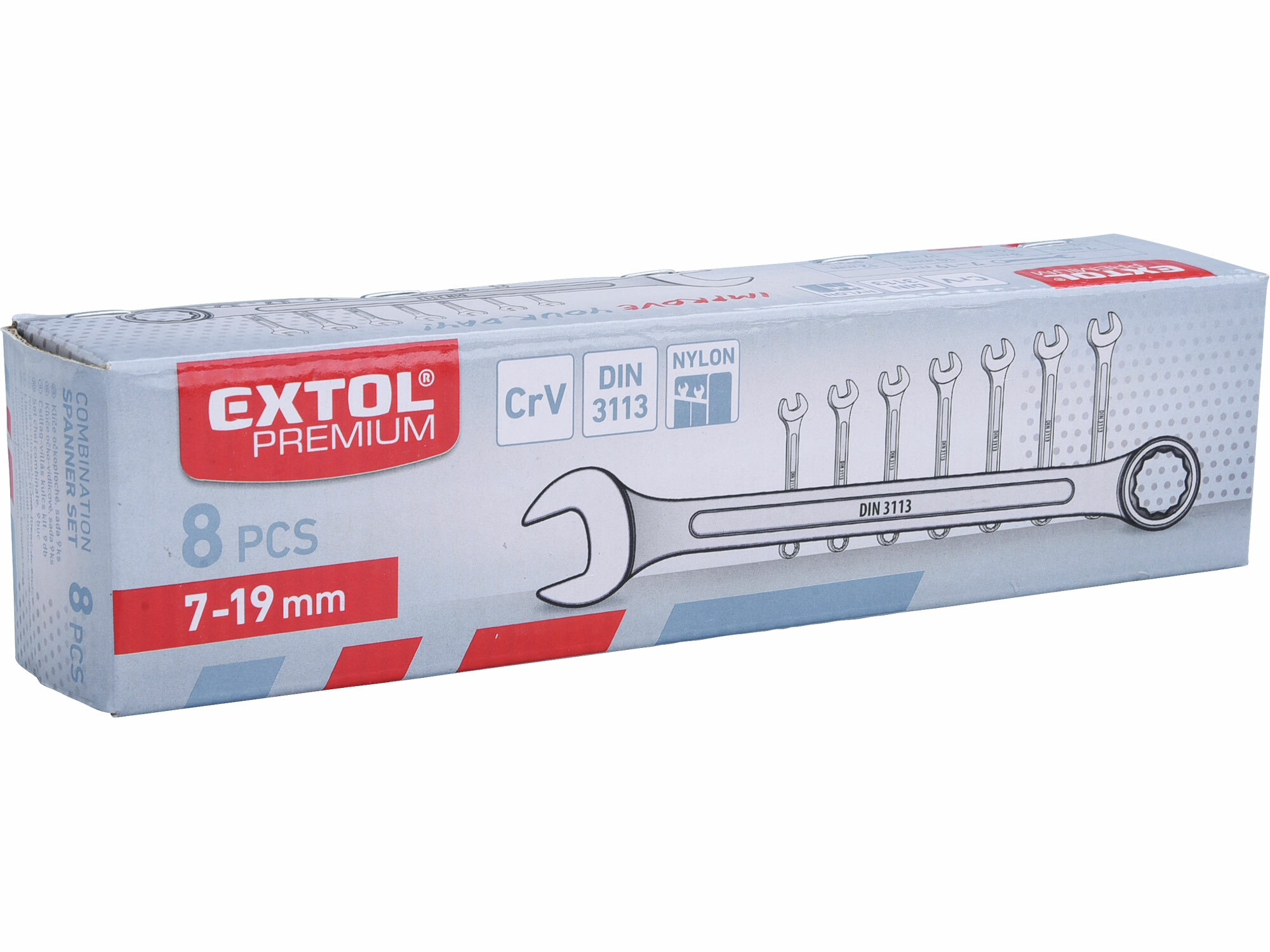 EXTOL PREMIUM 6319 Kľúče očko-vidlicové, 8-dielna sada, 7-19mm
