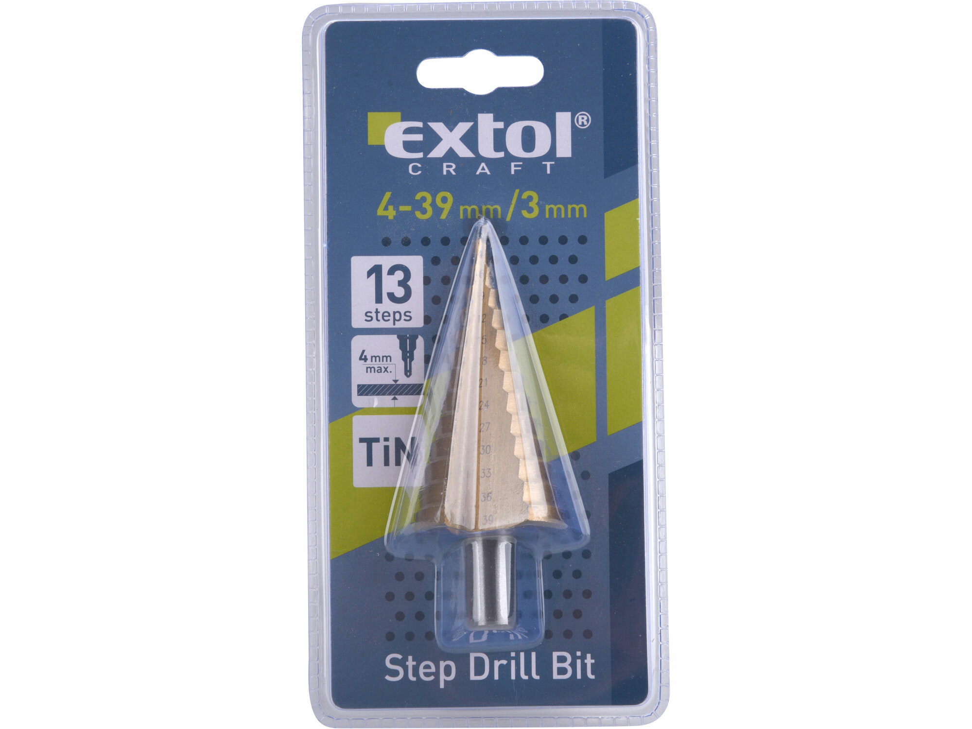 EXTOL CRAFT 20057 Vrták stupňovitý TiN, ø4-39mm/3mm, 13 otvorov
