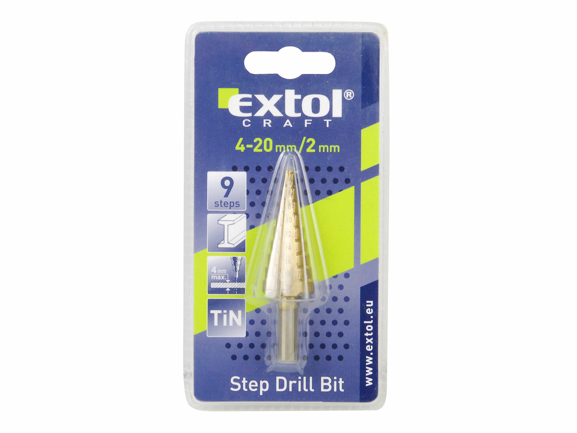 EXTOL CRAFT 20053 Vrták stupňovitý TiN, ø4-20mm, stupňovanie 2mm, 9 otvorov