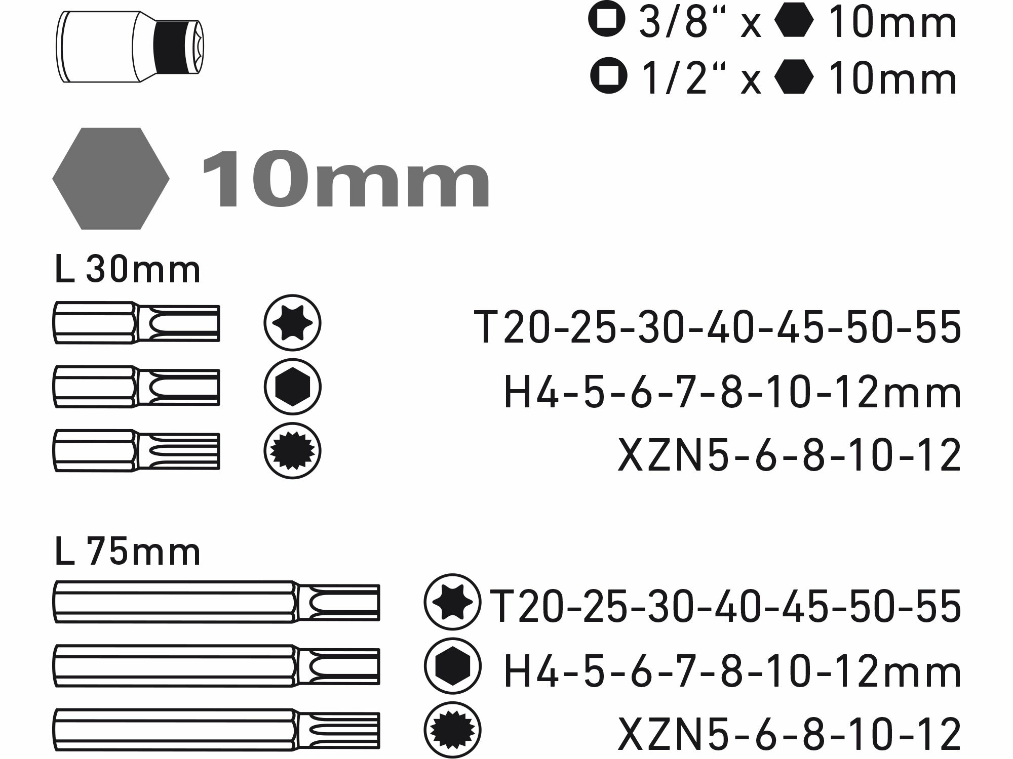 EXTOL PREMIUM 8818202 Sada bitov, 3/8", 1/2", 40ks