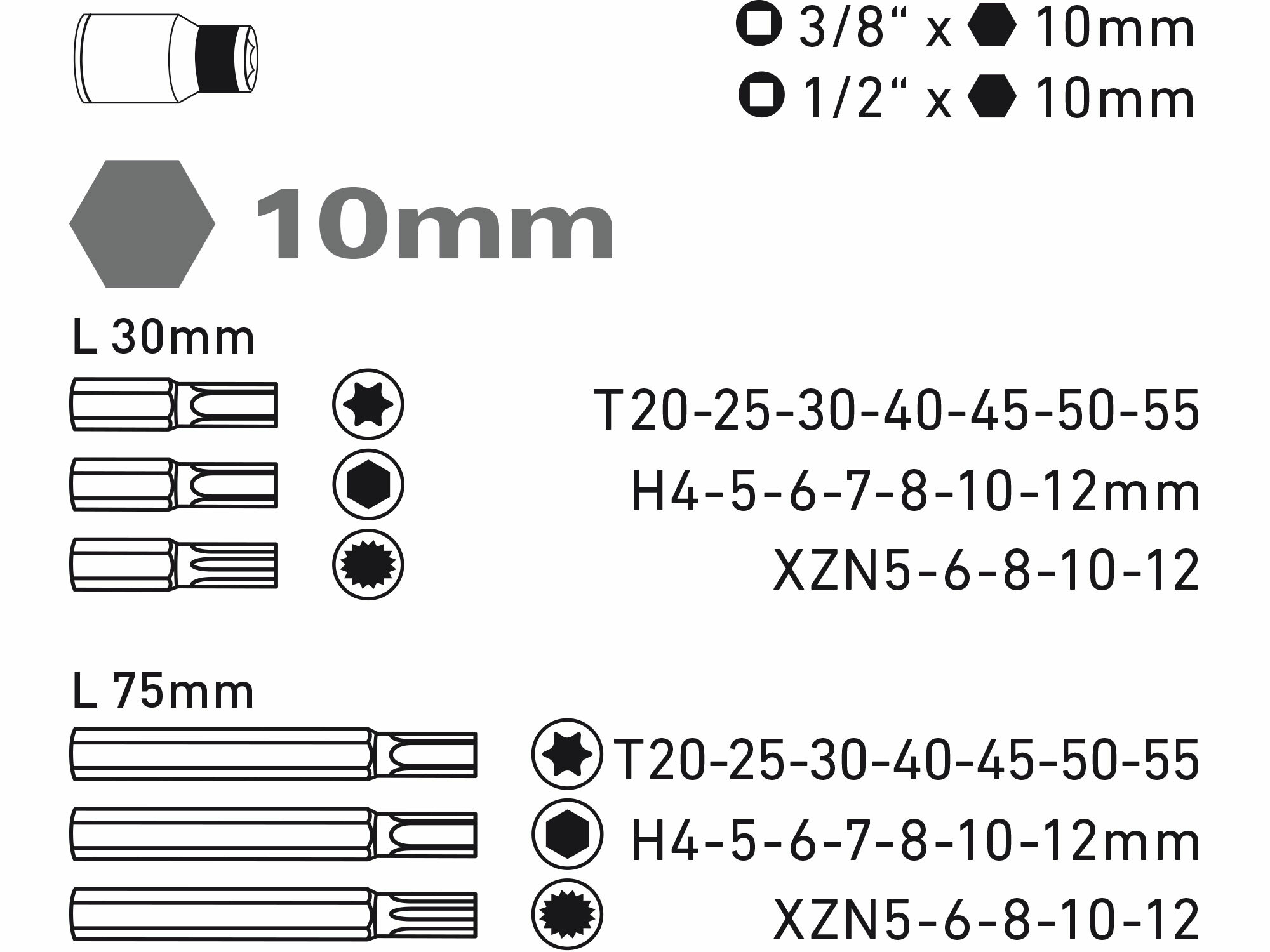EXTOL PREMIUM 8818202 Sada bitov, 3/8", 1/2", 40ks