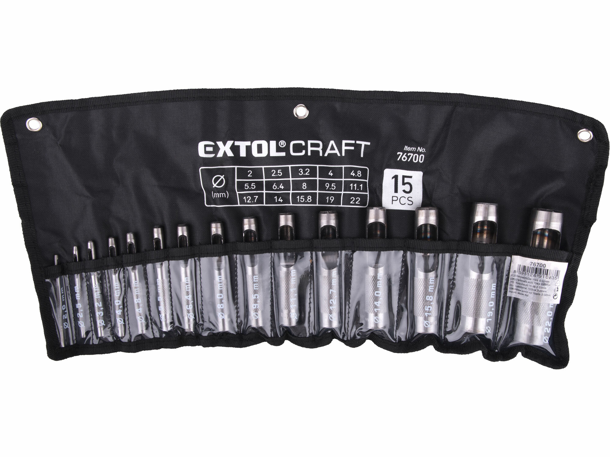 EXTOL CRAFT 76700 Výsečníky, 15-dielna sada, 2,0-22mm