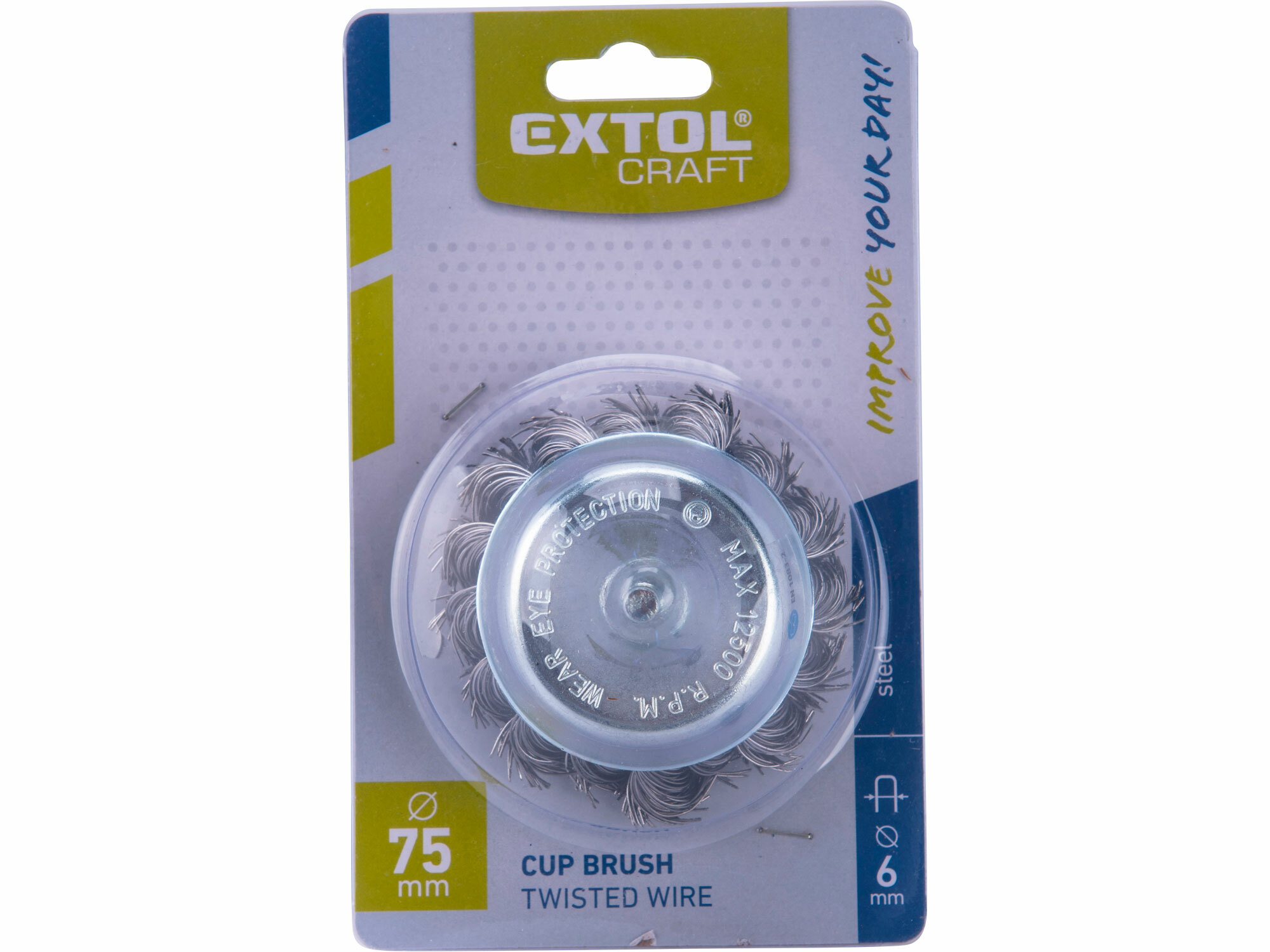 EXTOL CRAFT 17040 Kartáč hrnčekový so stopkou vrkočový, Ø75mm, stopka Ø6mm