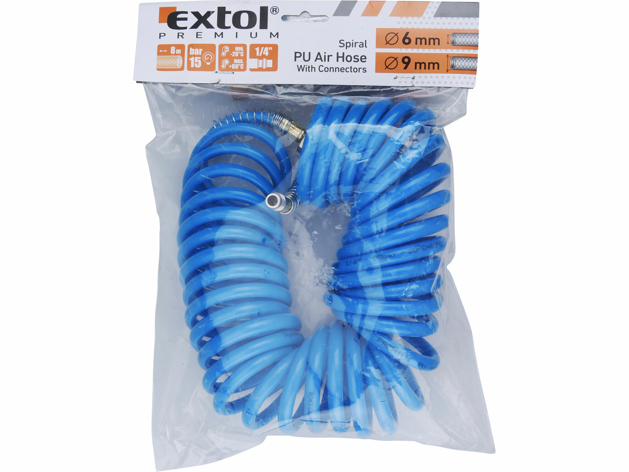 EXTOL PREMIUM 8865132 Hadica vzduchová špirálová, 1/4", vn.pr. 6mm, 8m, polyuretánová
