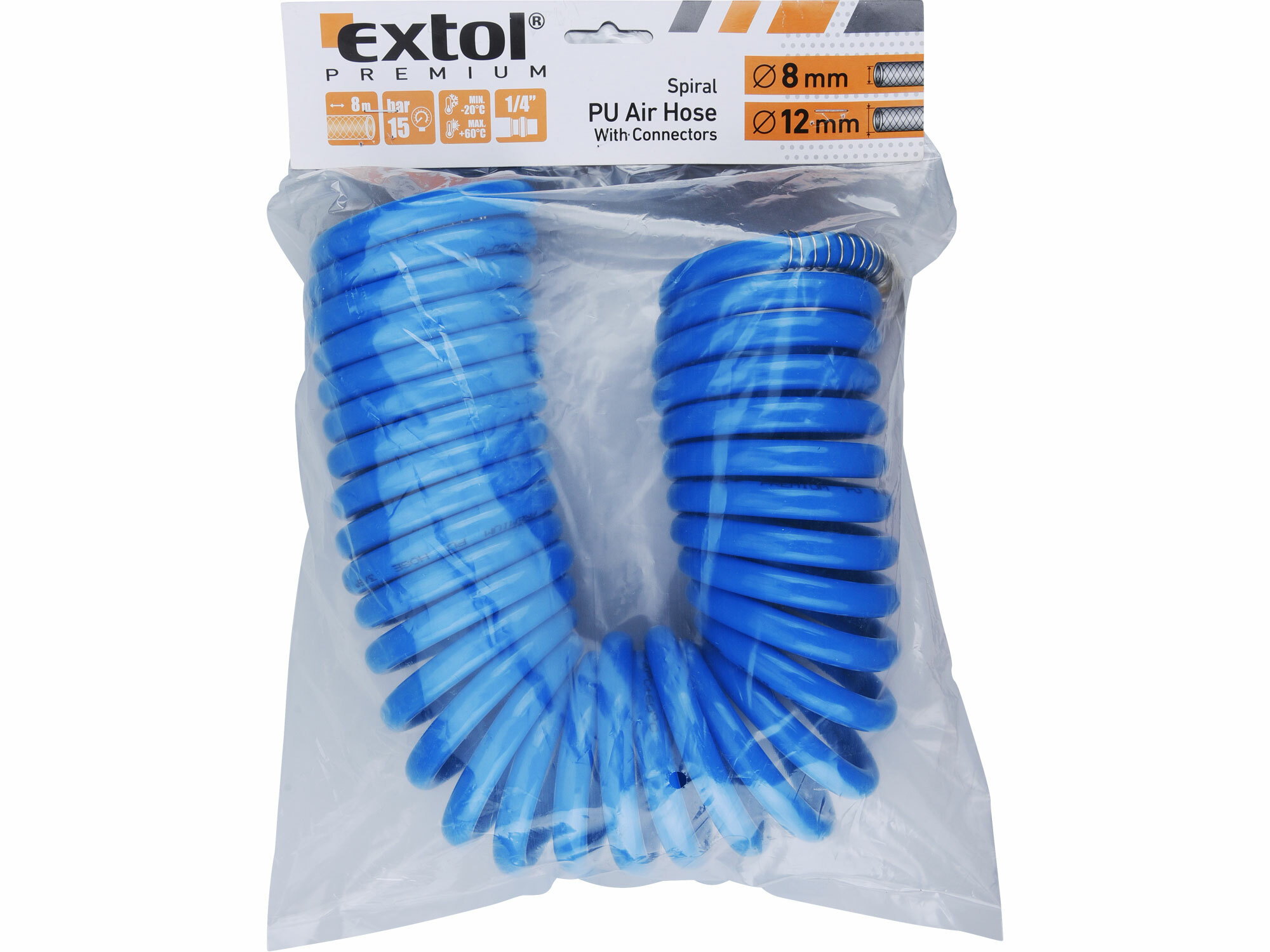 EXTOL PREMIUM 8865135 Hadica vzuchová špirálová, 1/4", vn.pr. 8mm, 8m, polyuretánová