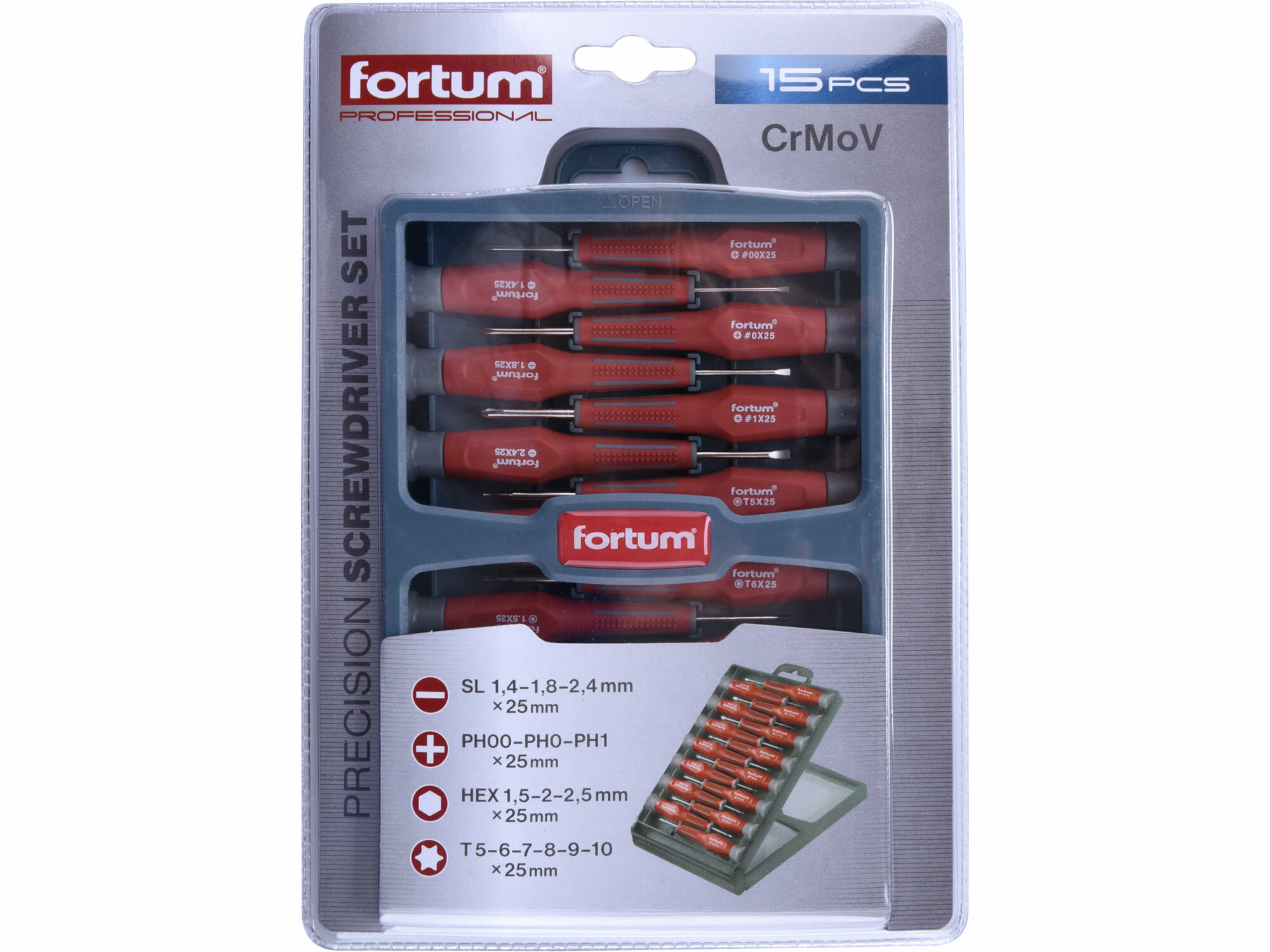 FORTUM 4740802 Skrutkovače hodinárske S/PH/TX/imbus, 15-dielna sada