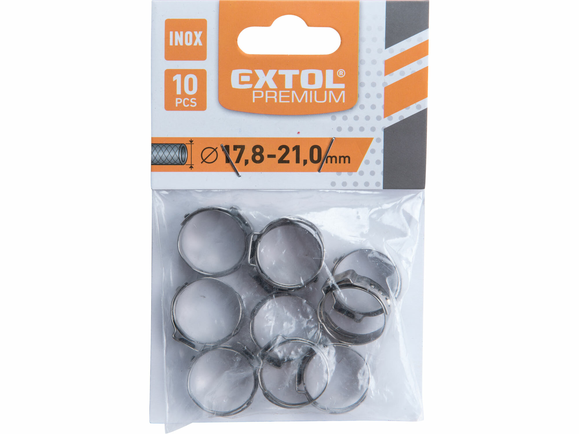 EXTOL PREMIUM 8865178 Spona na 1/2" pneumatickú hadicu, 10ks, Ø 17.8mm - 21.0mm