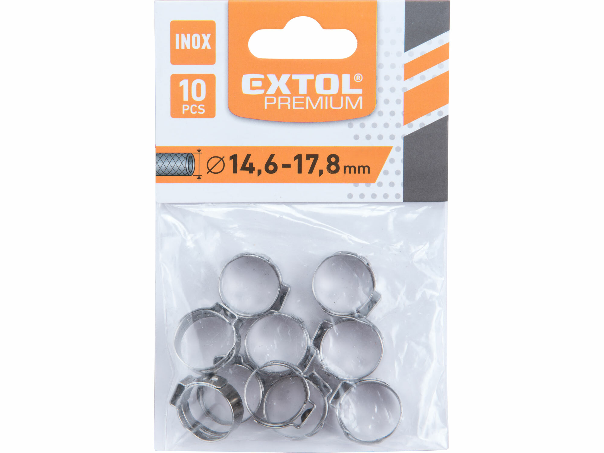 EXTOL PREMIUM 8865175 Spona na 3/8" pneumatickú hadicu, 10ks, Ø 14.6mm - 17.8mm