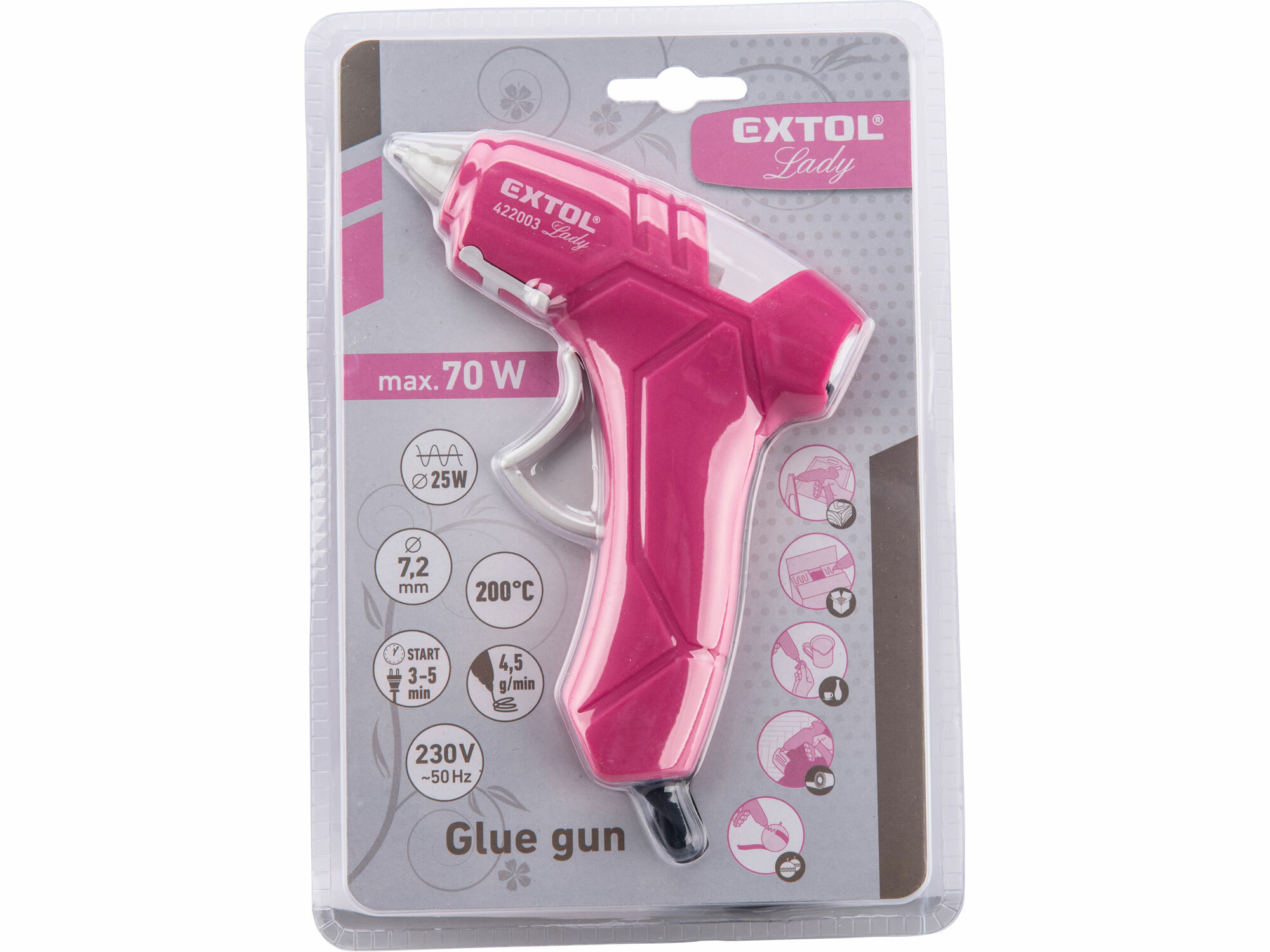 EXTOL LADY 422003 Pištoľ lepiaca tavná, 70W, Ø7,2mm