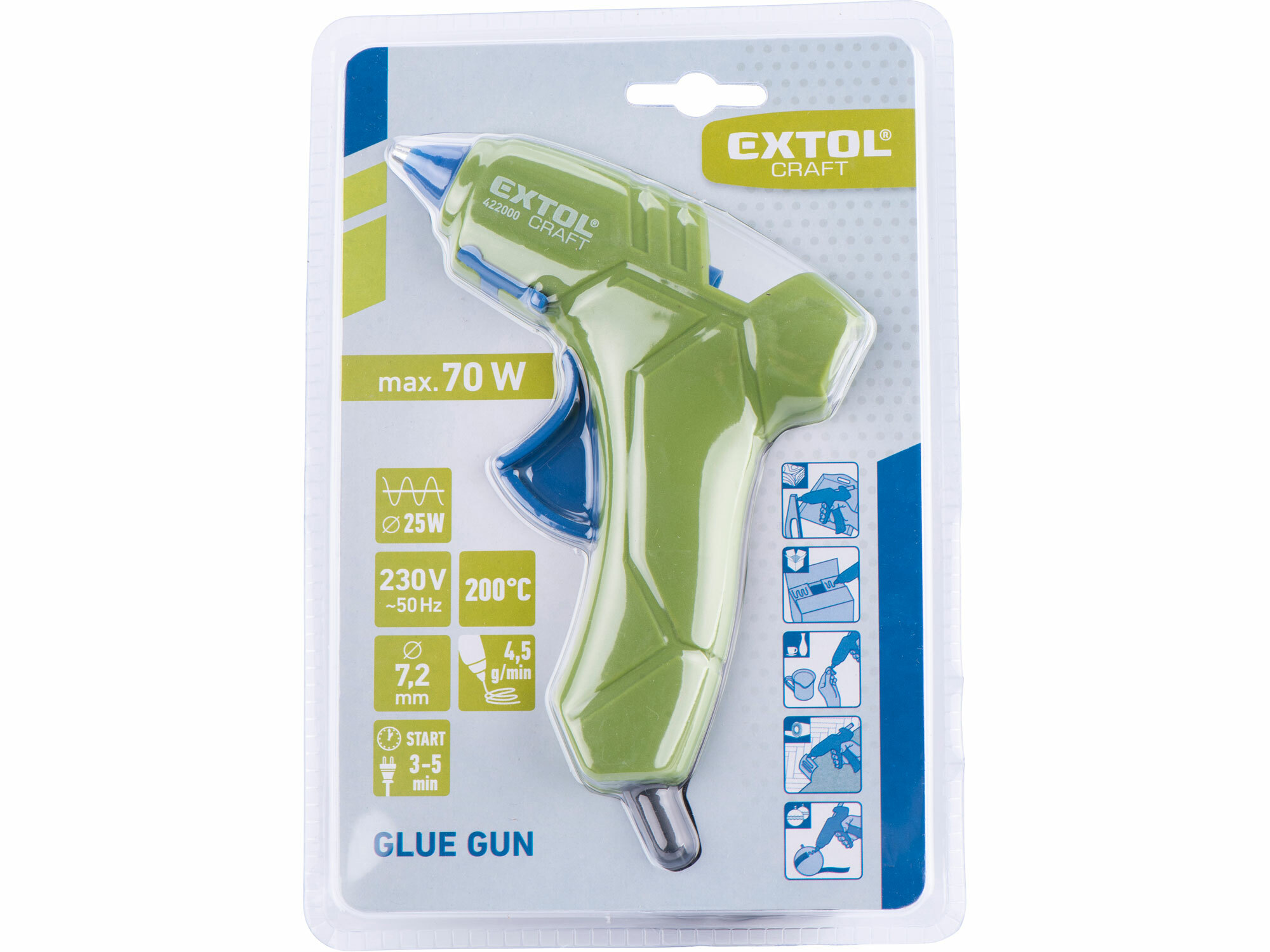 EXTOL CRAFT 422000 Pištoľ lepiaca tavná, 70W, Ø7,2mm