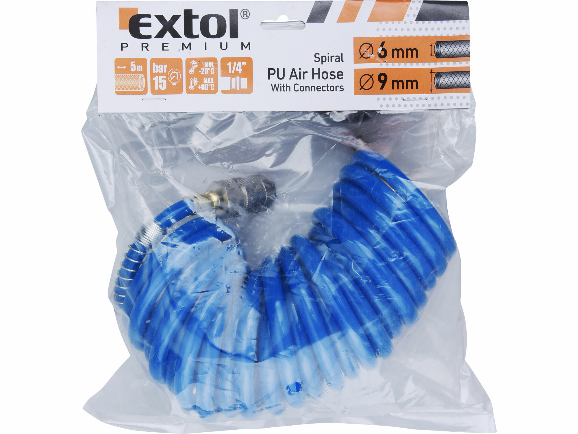 EXTOL PREMIUM 8865131 Hadica vzduchová špirálová, 1/4", vn.pr. 6mm, 5m, polyuretánová