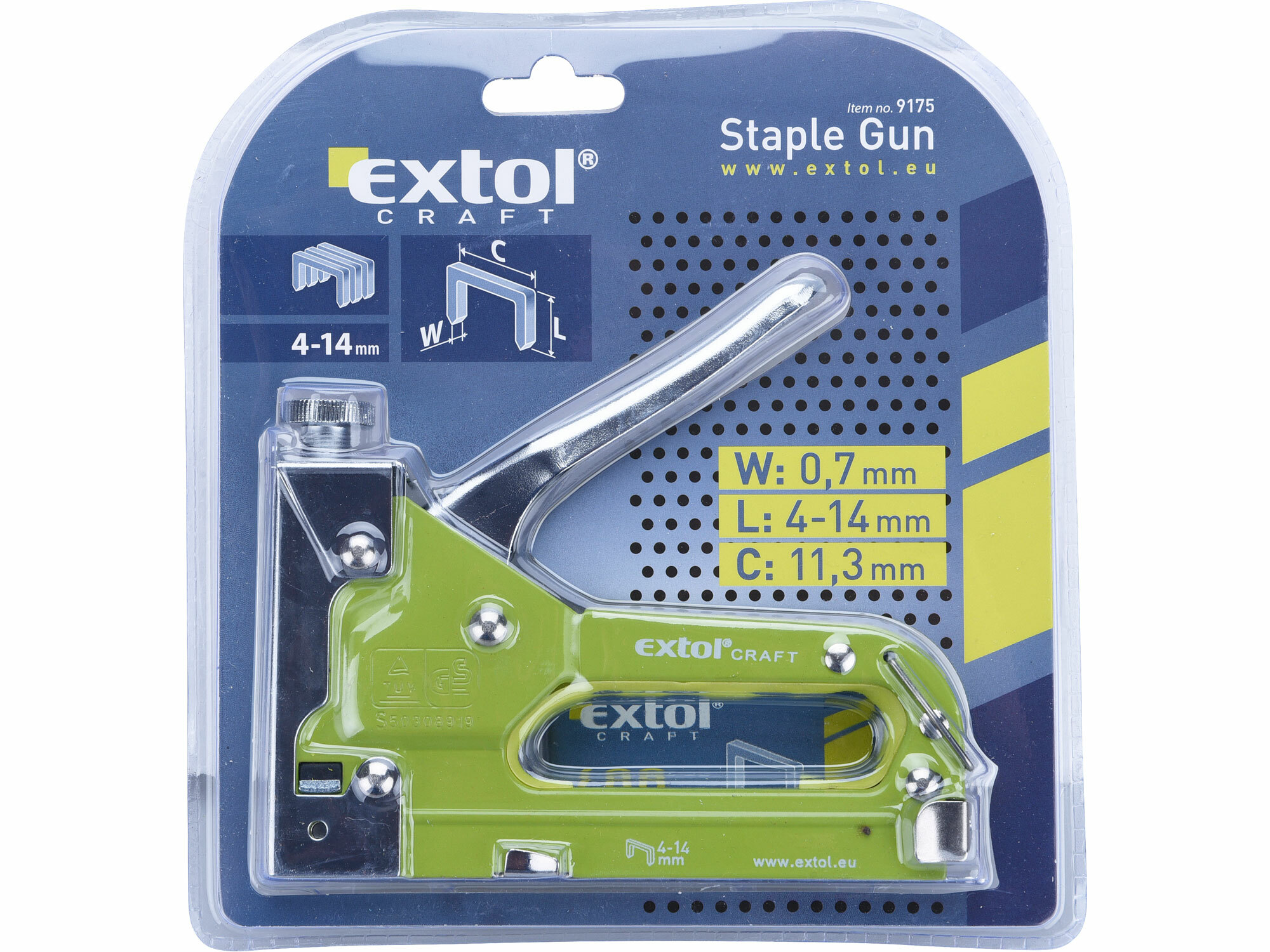EXTOL CRAFT 9175 Pištoľ sponkovacia, hrúbka spony 0,7mm, dĺžka spony 4-14mm