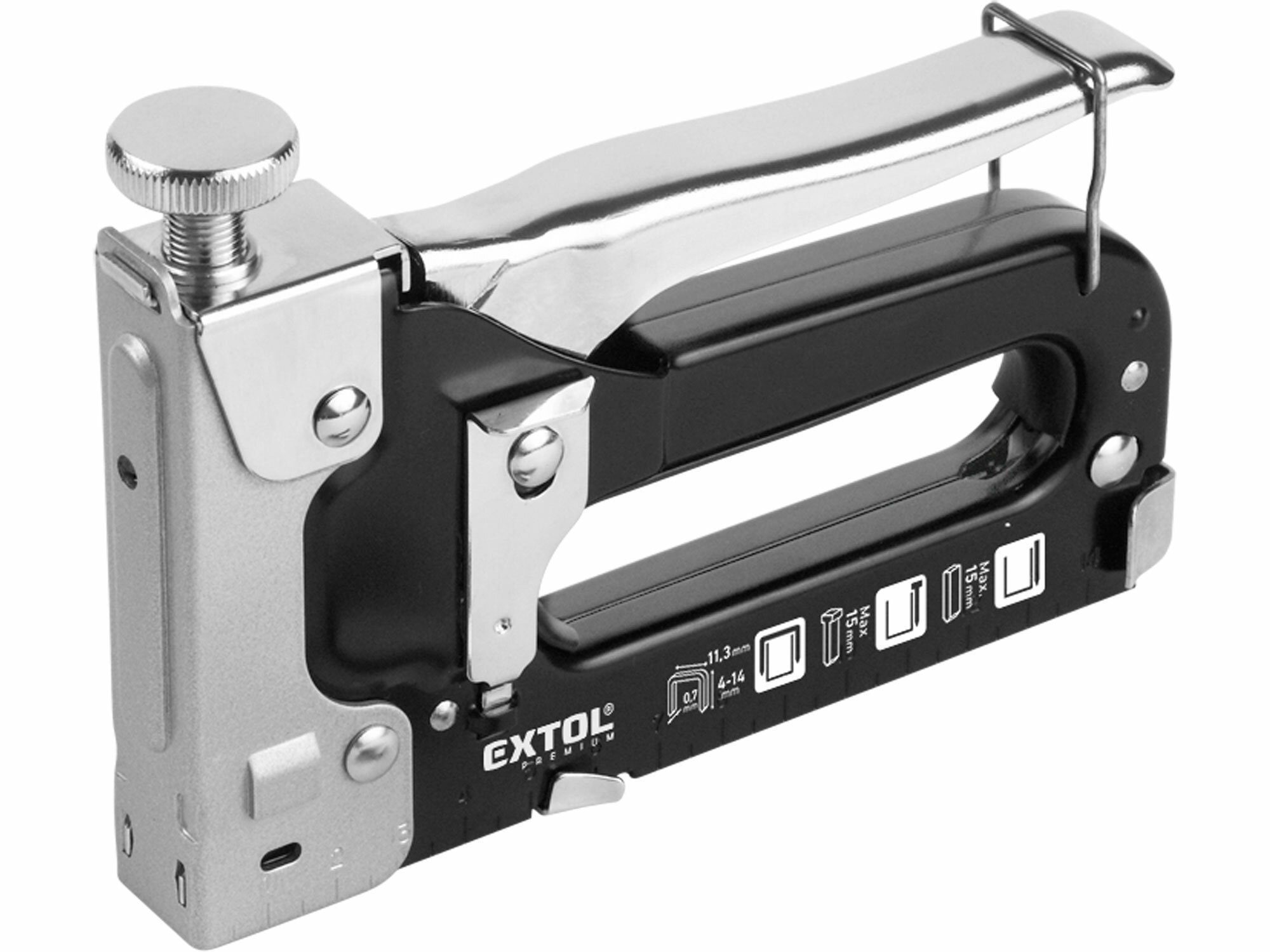 EXTOL PREMIUM 8851100 Pištoľ sponkovacia, dĺžka spony 4-14mm, klince do 15mm